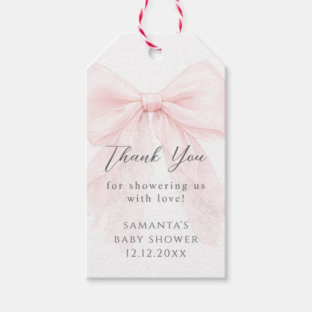 Rosa band modern baby shower flicka presentetikett (Framsidan)
