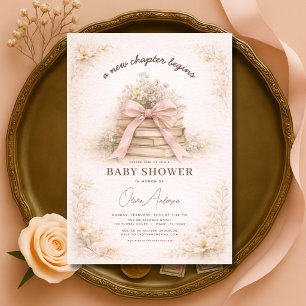 Rosa band nytt kapitel börjar baby shower inbjudningar
