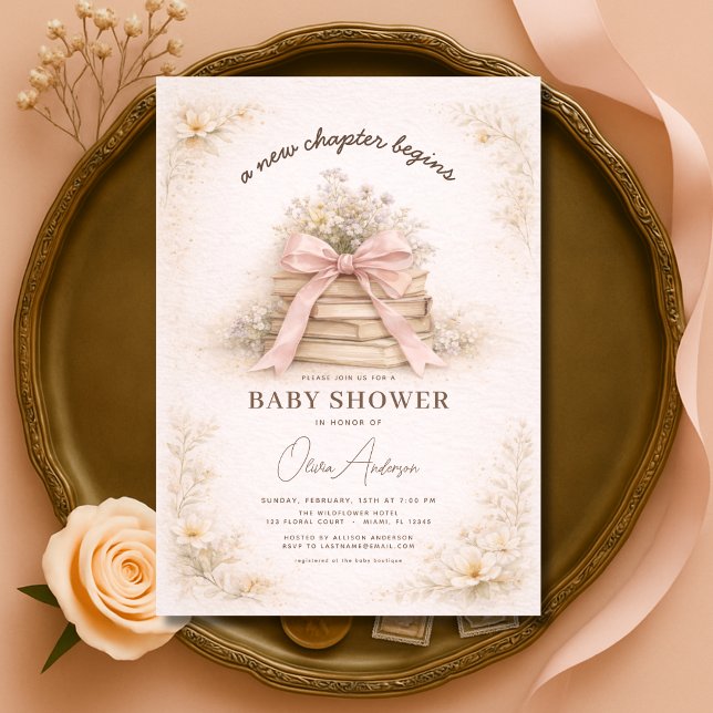 Rosa band nytt kapitel börjar baby shower inbjudningar (Skapare uppladdad)