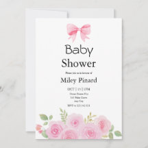 Rosa band och blommande baby shower-inbjudan
