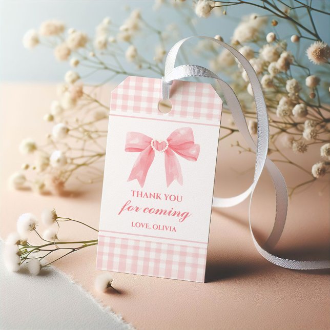 Rosa band och gingham preppy Coquette födelsedag Presentetikett (Skapare uppladdad)
