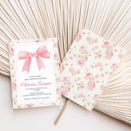 Rosa band och rosor snygg baby shower inbjudningar