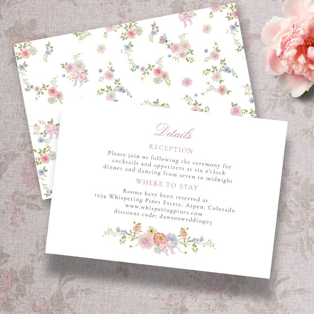 Rosa band och vildblommor Detaljer Tilläggskort (Pink Bows and Wildflowers Details Enclosure Card
)