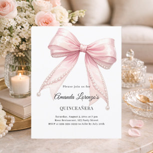 Rosa band pärlor elegant Quinceanera-inbjudan