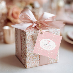 Rosa band polka prick baby shower lilla flicka Coq Gåvor Etiketter