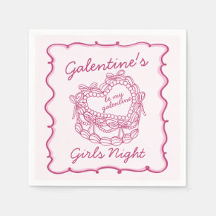 Rosa band retro hjärta Coquette tårta Galentines Pappersservett