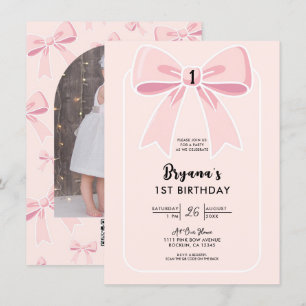 Rosa band rolig Coquette Cottage Chic 1-års födels Inbjudningar