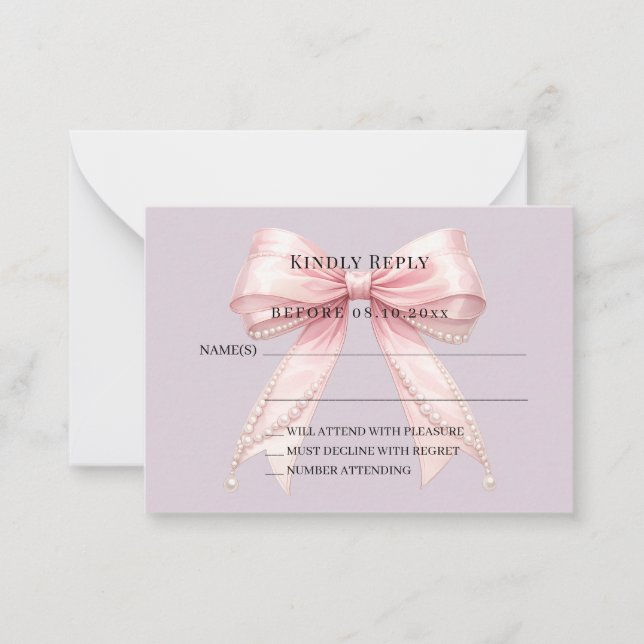 Rosa band rosa dammig svar RSVP Anteckningskort (Framsida)