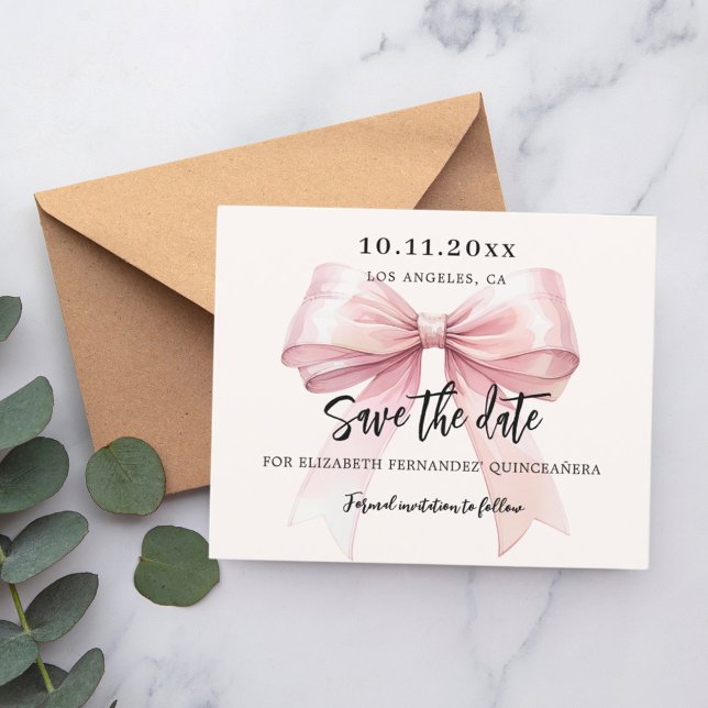 Rosa band rosa Quinceanera Save the Date-kort (Skapare uppladdad)