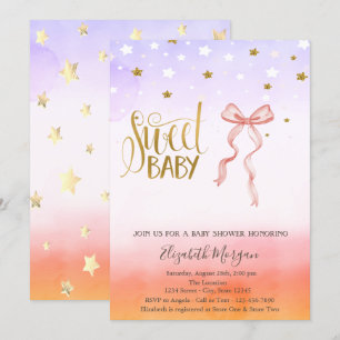 Rosa band rosa stjärna baby shower inbjudan