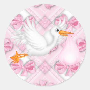 Rosa band Rosa stork Baby Shower-klistermärken Runt Klistermärke