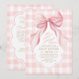Rosa band rosenfärgad rutig tjej baby shower allt- inbjudningar