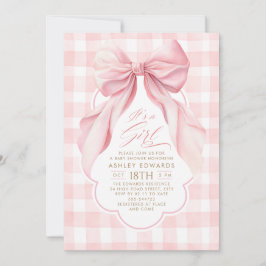 Rosa band rosett Gingham Elegant flicka Bebis show Inbjudningar