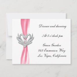 Rosa band silver svanar mottagningskort inbjudningar