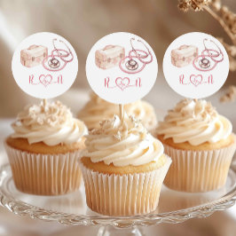 Rosa band sjuksköterska hospitals examens Cupcake- Runt Klistermärke