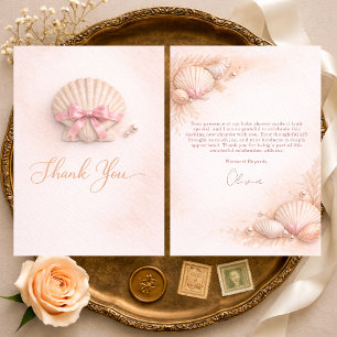 Rosa band snigelskal flicka baby shower tack kort