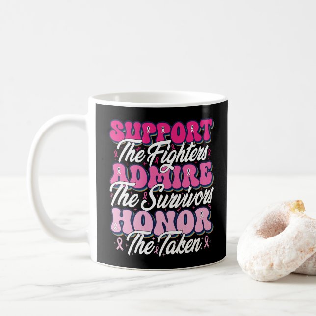 Rosa Band Stöd Beundra Hedra Bröstmedvetenhet Kaffemugg (Med munk)