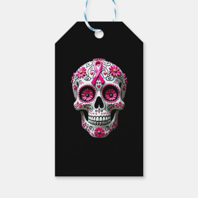 Rosa band Sugar Skull Calavera bröstcancer Awa Presentetikett (Framsidan)