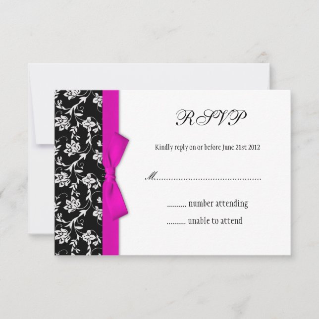 Rosa band svart och vit bröllopsblomma RSVP OSA Kort (Framsida)