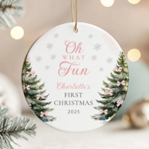 Rosa band tallgran Baby's First Christmas Julgransprydnad Keramik