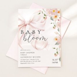 Rosa band vattenfärg blommig baby shower inbjudan