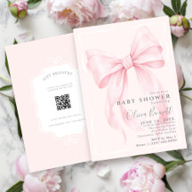 Rosa band vattenfärg flicka baby shower med QR-kod