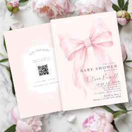 Rosa band vattenfärg flicka baby shower med QR-kod Inbjudningar