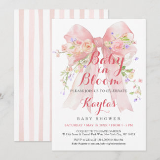 Rosa band vilda blommor baby shower inbjudningar