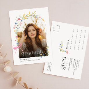 Rosa band vildblomma foto-examen festinbjudan vykort