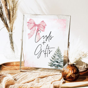 Rosa band vinter snöflinga BabyShower-kort & prese Poster
