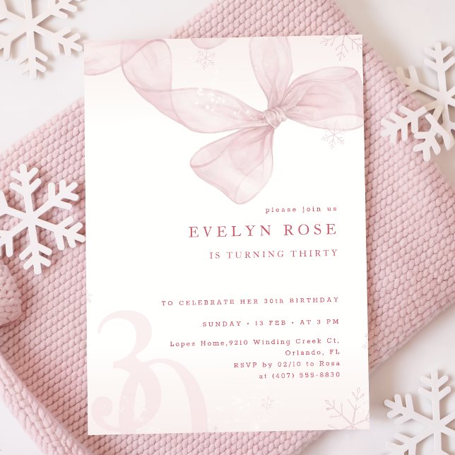 Rosa band vinter snöflinga flicka 30-årsdag inbjudningar (Skapare uppladdad)