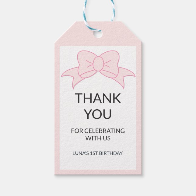 Rosa bandage flicka barn 1-årsdag presentetikett (Framsidan)