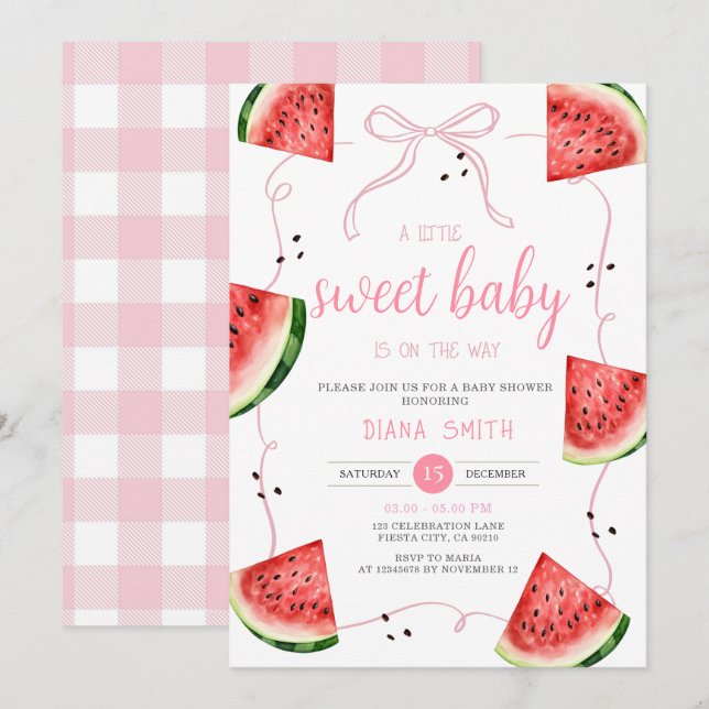 Rosa bandana vattenmelon baby shower inbjudningar (Fram/baksida)