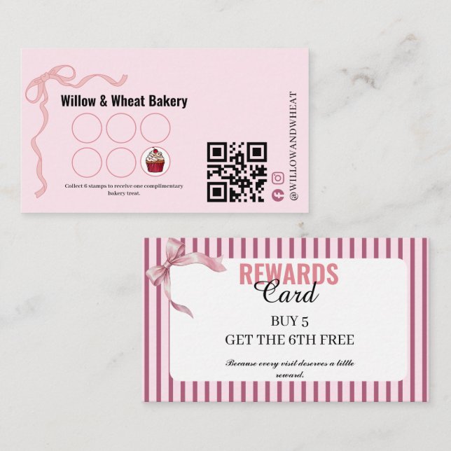 Rosa bandbakery belöningsstämpelkort visitkort (Fram/baksida)