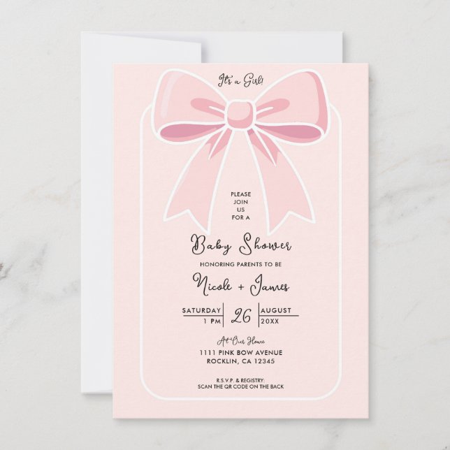 Rosa bander Söt flirt Stug-chic baby shower Inbjudningar (Framsida)