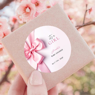 Rosa banderoll baby shower Det är en flicka Runt Klistermärke