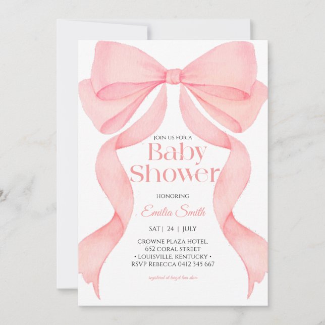 Rosa banderoll baby shower  inbjudningar (Framsida)