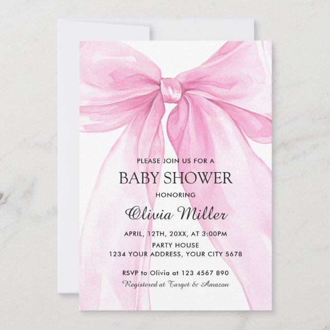 Rosa banderoll baby shower inbjudningar (Framsida)