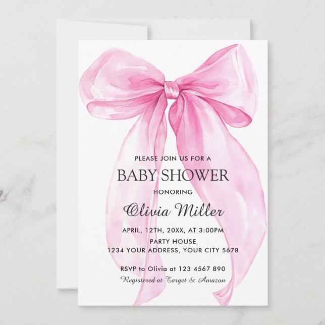 Rosa banderoll baby shower inbjudningar (Framsida)