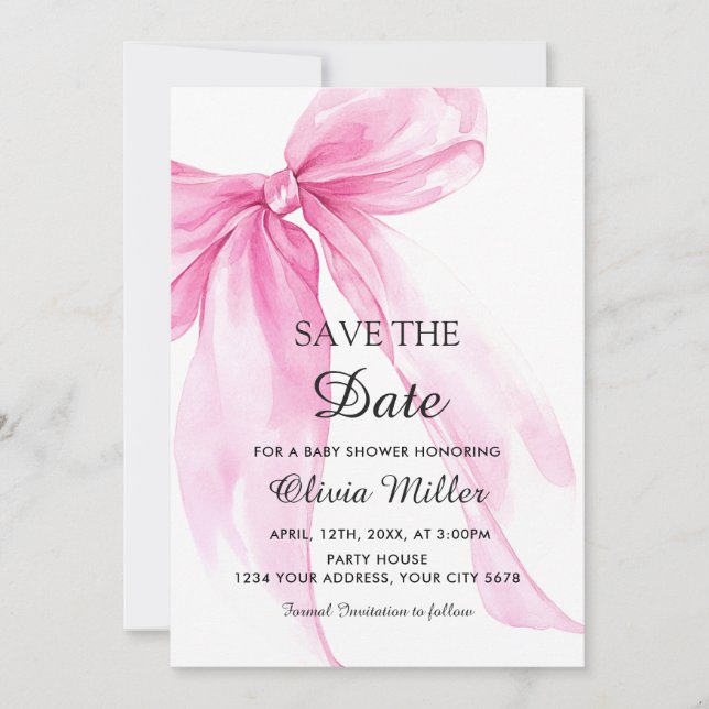 Rosa banderoll baby shower Save the Date Inbjudningar (Framsida)