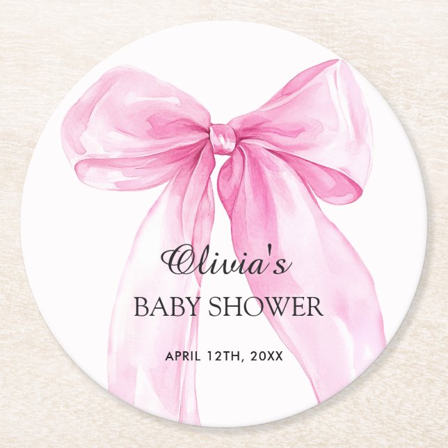 Rosa banderoll baby shower underlägg papper rund (Framsidan)