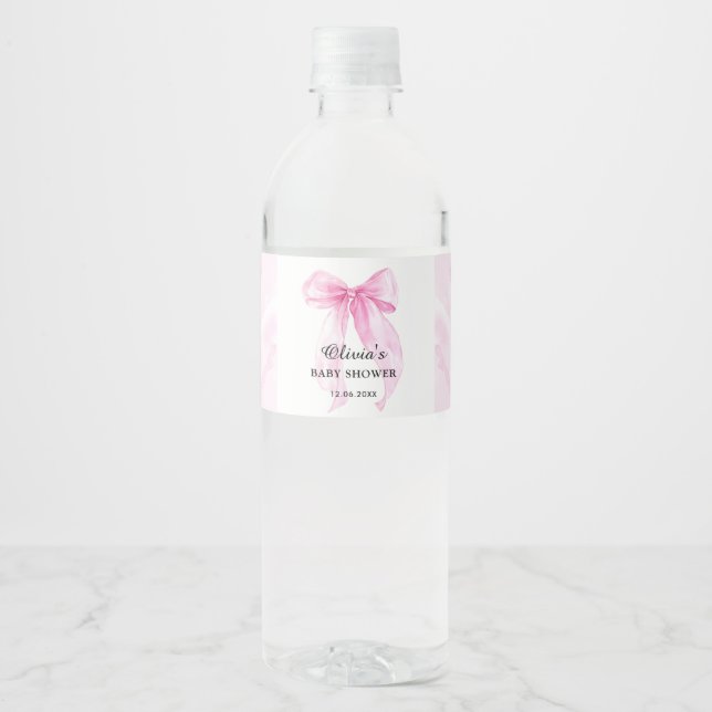 Rosa banderoll baby shower vattenflaskor etikett (Framsida)