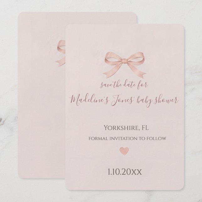 Rosa banderoll Coquette Baby Shower Spara datumet (Fram/baksida)