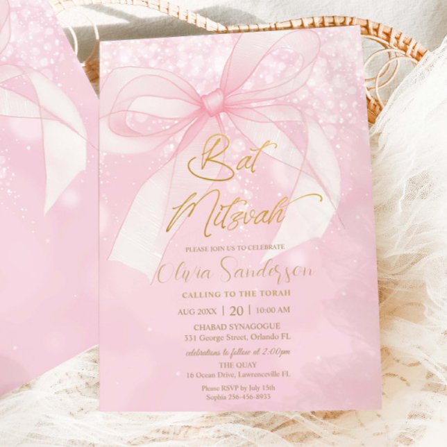 Rosa banderoll Coquette Bat Mitzvah Inbjudningar (Skapare uppladdad)