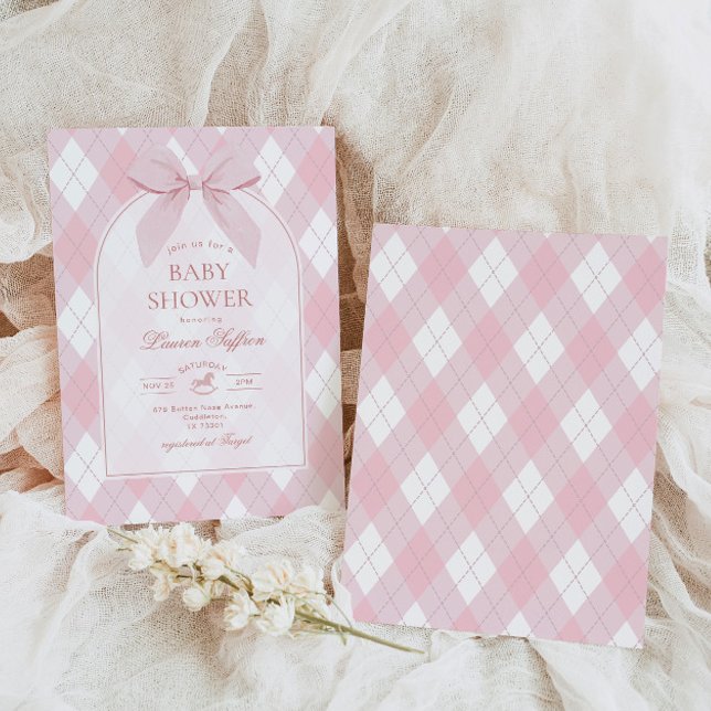 Rosa banderoll gunghäst polotröja Vintage Baby Sho Inbjudningar (Skapare uppladdad)