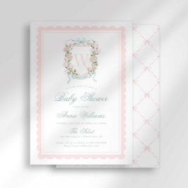 Rosa banderoll monogram babyshower inbjudningar