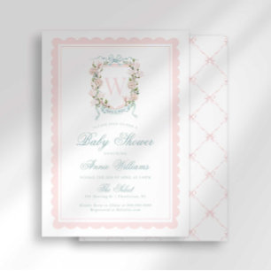 Rosa banderoll monogram babyshower inbjudningar