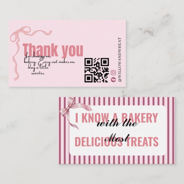Rosa banderollbakery tackkort randigt visitkort (Fram/baksida)