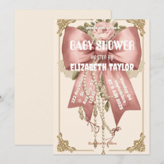 rosa bandet coquette baby shower inbjudningar