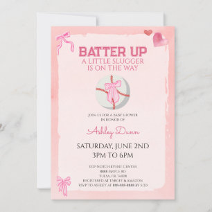 Rosa bandet Coquette Baseboll Baby Shower Inbjudningar